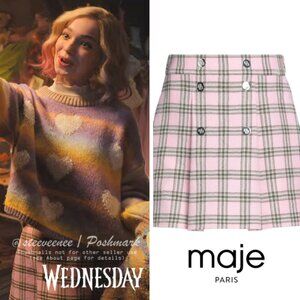 NWT Maje Jalisa Pink Checked Wool Mini Skirt ASO Enid Sinclair